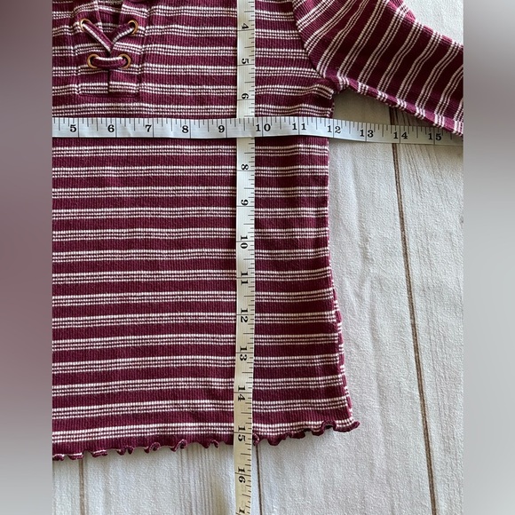 Justice Striped Top Girls 7 Maroon White Lettuce Edge Long Sleeve Shirt - Picture 6 of 7